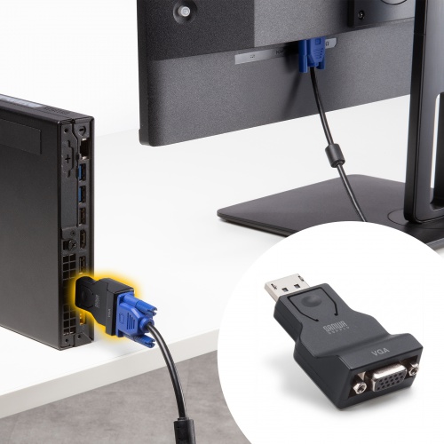 DisplayPort-VGA変換アダプタ（インチナット付き・抜け防止・ディスプレイポート・アクティブタイプ・コンパクト・ミニD-Sub（HD・15pin・1080p）