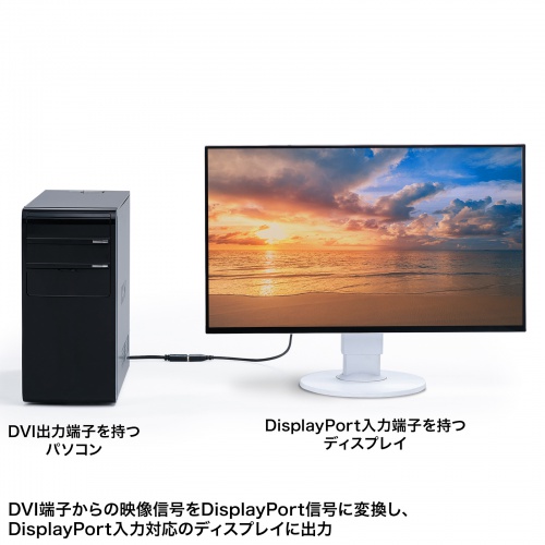 DVI-DisplayPort 変換アダプタ（4K/30Hz・約15cm・RoHS6/10 対応・USB電源・DVI-24pin・3重シールド）