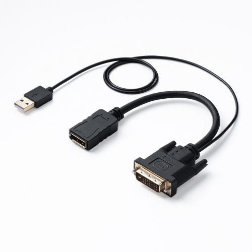 DVI-DisplayPort 変換アダプタ（4K/30Hz・約15cm・RoHS6/10 対応・USB電源・DVI-24pin・3重シールド）