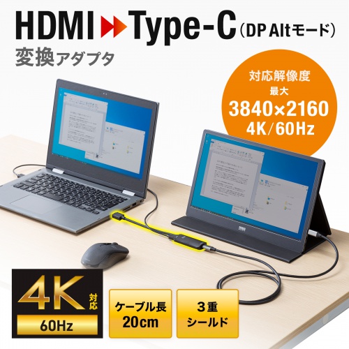 HDMI-Type-C変換アダプタ(DP Altモード・4K/60Hz・スマホ接続・タブレット接続) AD-HD26TC サンワサプライ