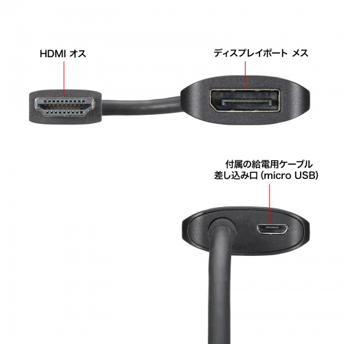 HDMI-DisplayPort変換アダプタ（4K/60Hz・ケーブル長20cm・パソコン・PS5・ブラック）