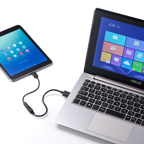 変換アダプタミニケーブル（MicroUSB・ブラック・データ転送・充電・USB2.0） AD-USB25CMCB サンワサプライ