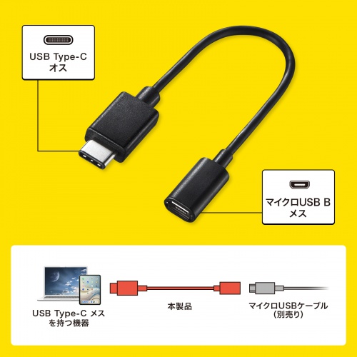 変換アダプタミニケーブル（MicroUSB・ブラック・データ転送・充電・USB2.0） AD-USB25CMCB サンワサプライ