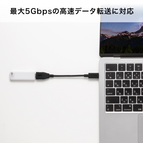 Type-C変換ケーブル（USB AtoC 変換・ケーブル一体型・USB・5Gbps・最大15W充電・ケーブル長7cm・USB-IF正規認証品・ブラック）