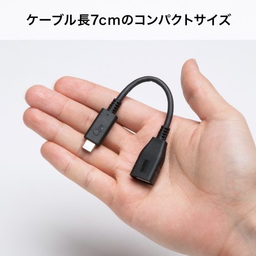 Type-C変換ケーブル（USB AtoC 変換・ケーブル一体型・USB・5Gbps・最大15W充電・ケーブル長7cm・USB-IF正規認証品・ブラック）