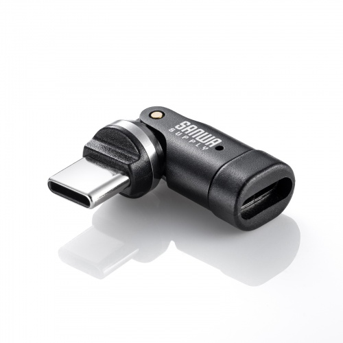 USB-C 540度 回転アダプタ（PD240W・L字・全方向対応・変換・コネクタ・USB2.0・Type-C・通電LED・ブラック）