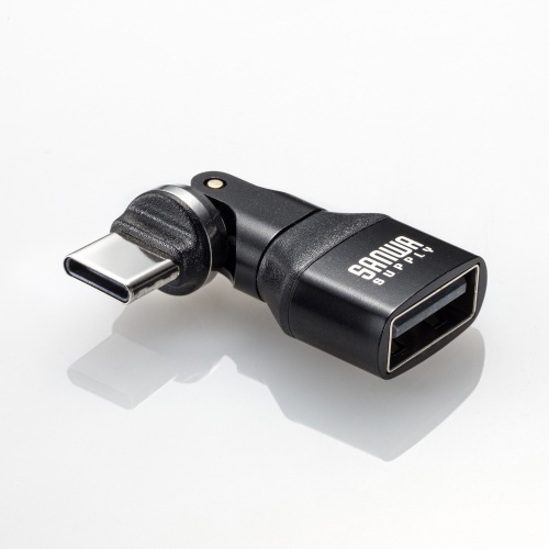 USB A to C 変換アダプタ(540°回転・上下左右・全方向対応・ L字・L型コネクタ・USB2.0・Type-Cオス-USB Aメス・方向変換・ブラック）