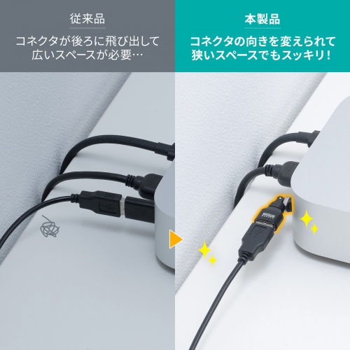 USB A to C 変換アダプタ(540°回転・上下左右・全方向対応・ L字・L型コネクタ・USB2.0・Type-Cオス-USB Aメス・方向変換・ブラック）
