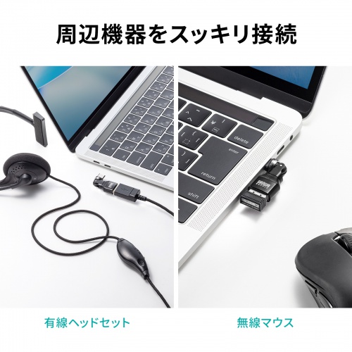 USB A to C 変換アダプタ(540°回転・上下左右・全方向対応・ L字・L型コネクタ・USB2.0・Type-Cオス-USB Aメス・方向変換・ブラック）