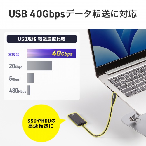 USB-C変換アダプタ（L字型・垂直タイプ・上下方向・USB・40Gbps・高速転送・PD240W・急速充電・CtoCコネクタ・ブラック）