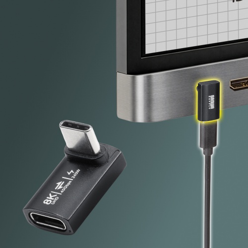 USB-C変換アダプタ（L字型・垂直タイプ・上下方向・USB・40Gbps・高速転送・PD240W・急速充電・CtoCコネクタ・ブラック）