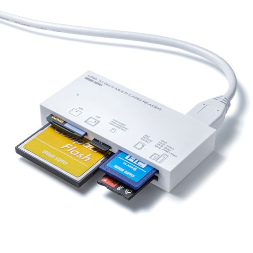 マルチカードリーダー(USB 3.1 Gen1対応・TYPE-A・5スロット・ホワイト)