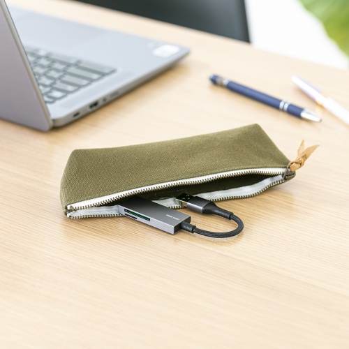 カードリーダー（SD/microSDカードリーダー・USB3.2 Gen1・USB A接続・超薄型・コンパクト・メッシュケーブル・シルバー） ADR-3MSD2S