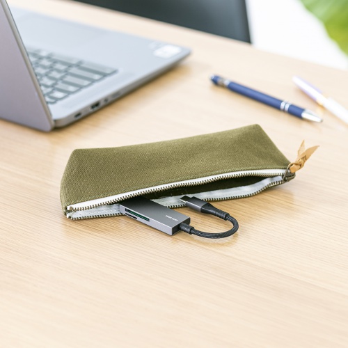 タイプCカードリーダー（SD・microSD・超薄型・コンパクト・メッシュケーブル・iPhone15・iPad Pro M4・iPad Air M2） ADR-3TCMSD11S サンワサプライ