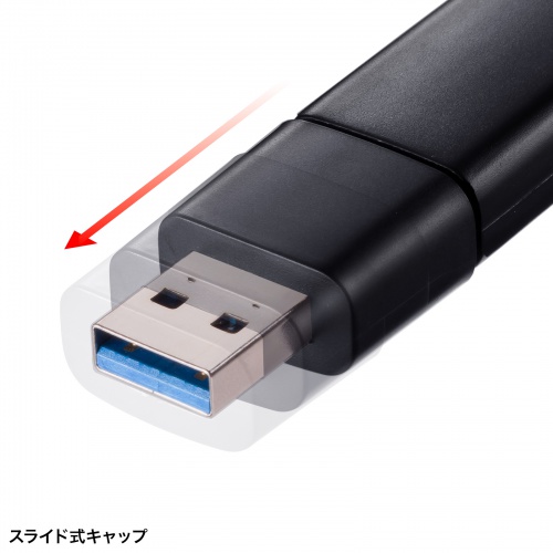 カードリーダー（スライドキャップ・SD・microSD・コンパクト・ストラップホール・USB A接続）