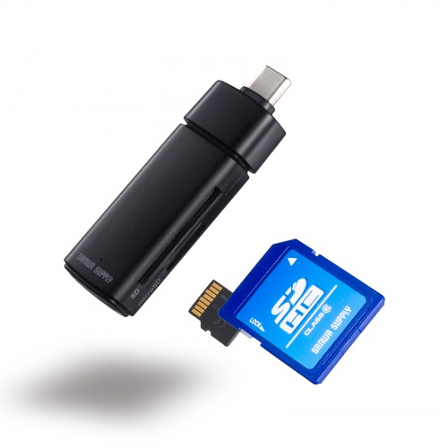 Type-Cカードリーダー（スライドキャップ・SD・microSD・コンパクト・ストラップホール）