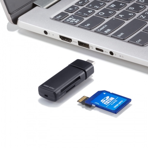 Type-Cカードリーダー（スライドキャップ・SD・microSD・コンパクト・ストラップホール）