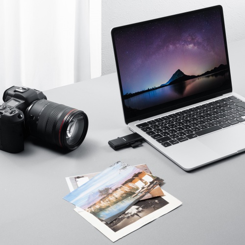 カードリーダー（USB A & USB-C 接続・SDカード・microSDカード・UHS-II 対応・USB3.0・5Gbps・2-in-1・小型・軽量・高速・ブラック）