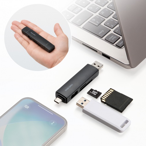 SD/microSDカードリーダー（USB Type-C ＆ USB-A両対応・直挿し・USBポート付き）