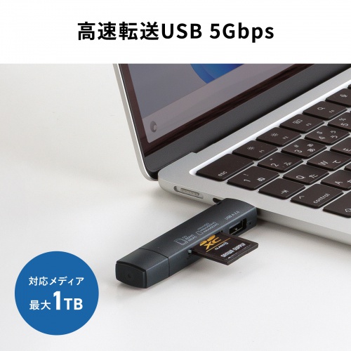 SD/microSDカードリーダー（USB Type-C ＆ USB-A両対応・直挿し・USBポート付き）