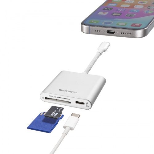 カードリーダー（タイプCカードリーダー・PD充電・100W・SD・microSD・スマートフォン・タブレット・同時読み込み） ADR-5TCSDPW サンワサプライ