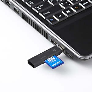 USB2.0カードリーダー（SD、microSD対応・ブラック） サンワサプライ