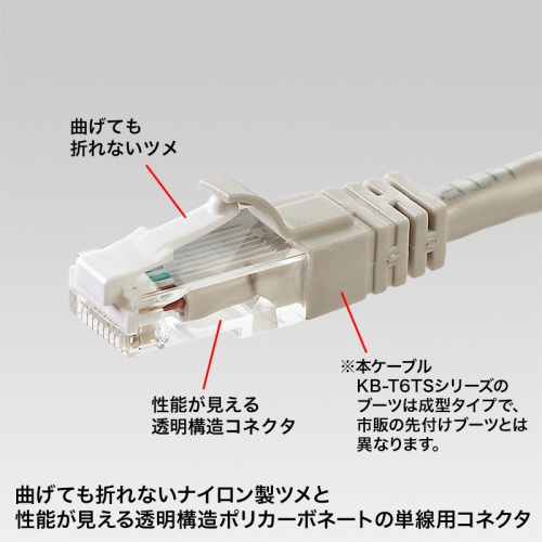 ツメ折れ防止RJ-45コネクタ（Cat6・単線用・10個セット）