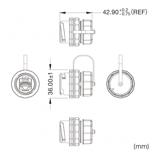 RJ-45中継アダプタ（パネルマウント対応・CAT6A・STP・防水防塵・IP68・PoE/PoE+/PoE++対応）
