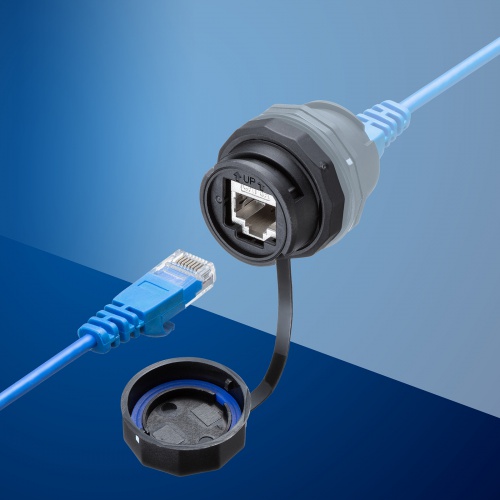 RJ-45中継アダプタ（パネルマウント対応・CAT6A・STP・防水防塵・IP68・PoE/PoE+/PoE++対応）