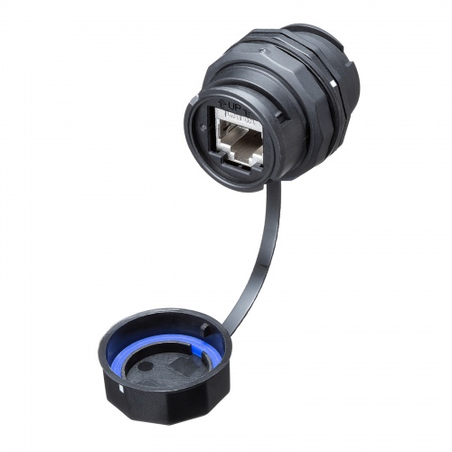 RJ-45中継アダプタ（パネルマウント対応・CAT6A・STP・防水防塵・IP68・PoE/PoE+/PoE++対応）