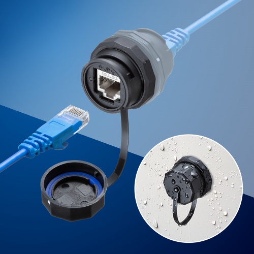 RJ-45中継アダプタ（パネルマウント対応・CAT6A・STP・防水防塵・IP68・PoE/PoE+/PoE++対応）