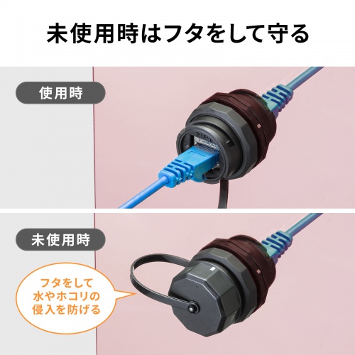 RJ-45中継アダプタ（パネルマウント対応・CAT6A・STP・防水防塵・IP68・PoE/PoE+/PoE++対応）