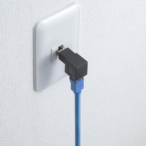 RJ-45コネクタ90度角度変更アダプタ（下出しタイプ・L型変換アダプタ・カテゴリ6A対応・シールド仕様・STPケーブル・UTPケーブル両対応）