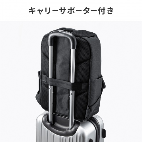 ビジネスリュック（カジュアル・PCバックパック・軽量・17L・スリム・シンプルデザイン・通勤・通学・16型ワイドPC・キャリーサポーター・ブラック）