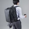 リュック（マチ拡張・ビジネス・大容量・25L～35L・PCリュック・シンプル・PUコーティング・耐水・撥水・多機能・バックパック・メンズ・旅行・出張・ブラック）
