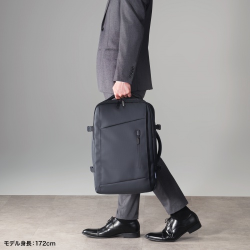 リュック（マチ拡張・ビジネス・大容量・25L～35L・PCリュック・シンプル・PUコーティング・耐水・撥水・多機能・バックパック・メンズ・旅行・出張・ブラック）