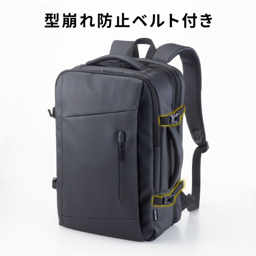 リュック（マチ拡張・ビジネス・大容量・25L～35L・PCリュック・シンプル・PUコーティング・耐水・撥水・多機能・バックパック・メンズ・旅行・出張・ブラック）