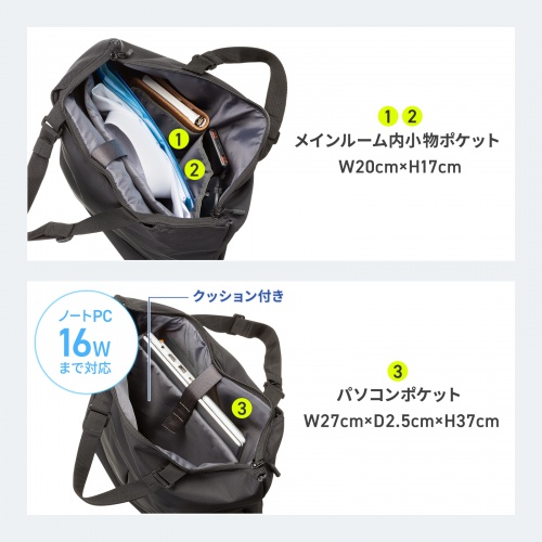 3WAYビジネストートバッグ（リュック・手持ち・肩掛け・A4ファイル・16型ノートPC収納・ビジネスバッグ）