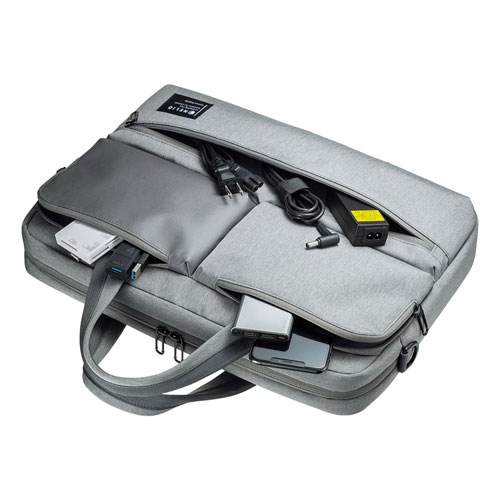 パソコンバッグ（カジュアル・15.6インチ・グレー・ショルダーベルト・キャリーサポーター・軽量）