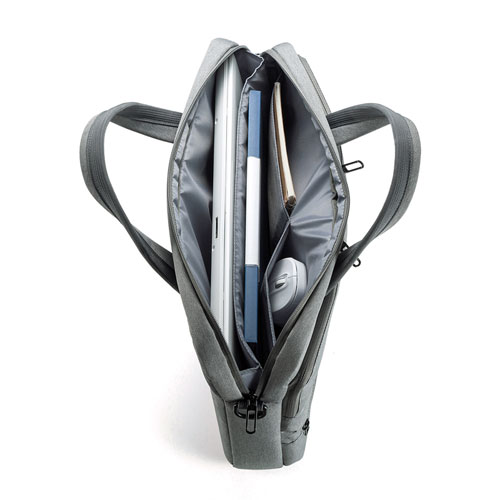 パソコンバッグ（カジュアル・15.6インチ・グレー・ショルダーベルト・キャリーサポーター・軽量）