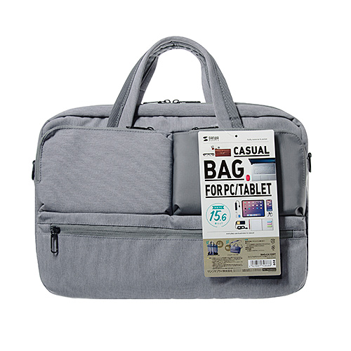 パソコンバッグ（カジュアル・15.6インチ・グレー・ショルダーベルト・キャリーサポーター・軽量）