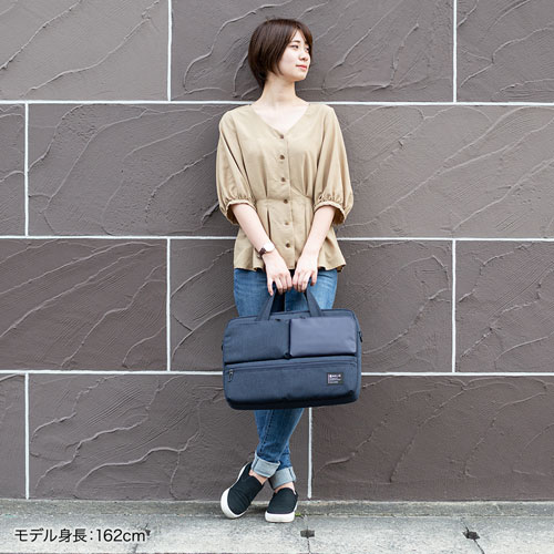 パソコンバッグ（カジュアル・15.6インチ・ネイビー・ショルダーベルト・キャリーサポーター・軽量）