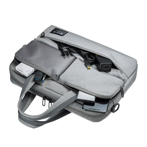 パソコンバッグ（カジュアル・13.3インチ・グレー・ショルダーベルト・キャリーサポーター・軽量）