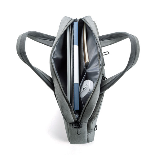 パソコンバッグ（カジュアル・13.3インチ・グレー・ショルダーベルト・キャリーサポーター・軽量）