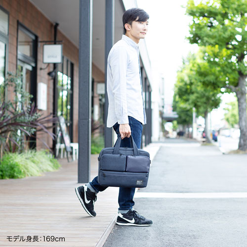 パソコンバッグ（カジュアル・13.3インチ・ネイビー・ショルダーベルト・キャリーサポーター・軽量）