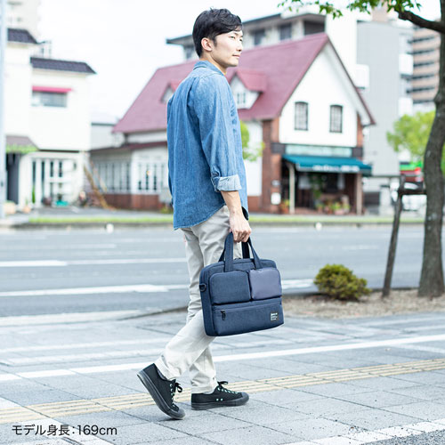 パソコンバッグ（カジュアル・13.3インチ・ネイビー・ショルダーベルト・キャリーサポーター・軽量）