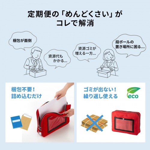 メールバッグ（メールポーチ・日本製・8号帆布・A4ファイル・角型2号封筒・防犯バッグ・レッド）