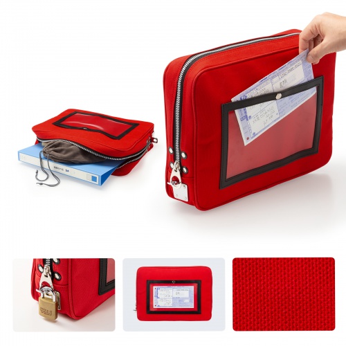 メールバッグ（メールポーチ・日本製・8号帆布・A4ファイル・角型2号封筒・防犯バッグ・レッド）