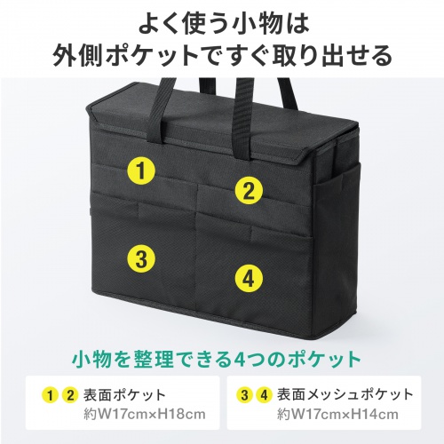 ミーティングバッグ（BOXバッグ・フタ付き・キャリーバッグ・14インチワイド・ノートPC対応・モバイルバッグ・テレワーク・フリーアドレス・ブラック）
