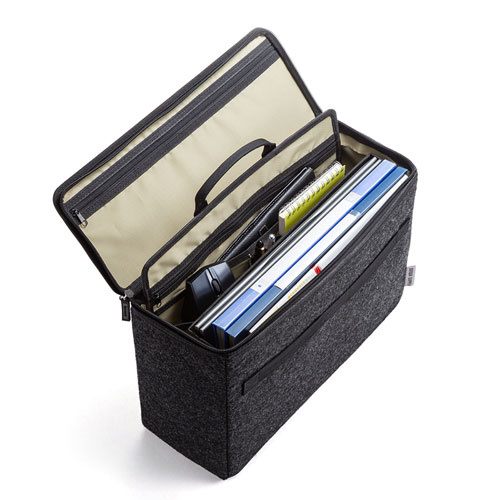 ボックス型バッグ(モバイルバッグ・ミーティングバッグ・箱型・13.3インチワイド・持ち運び・テレワーク・内装ベージュ)